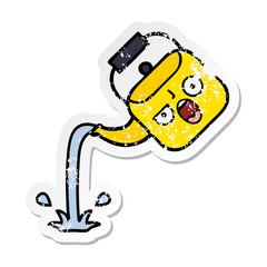 distressed sticker of a cute cartoon pouring kettle