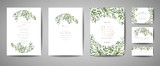 Luxury Flower Vintage Wedding Save the Date, Invitation Floral Cards Collection with Gold Foil Frame. Vector trendy cover, graphic poster, retro brochure, design template
