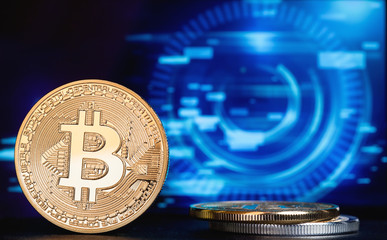 bitcoin on a multicolored blurred background