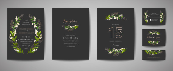 Luxury Flower Vintage Wedding Save the Date, Invitation Floral Cards Collection with Gold Foil Frame. Vector trendy cover, graphic poster, retro brochure, design template