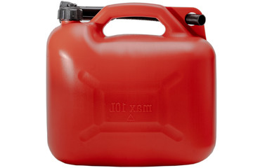 Canister of gasoline isolated on white background. Pendat jerrican.