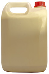Plastic jerrycan isolated on white background. Pendant plastic canister