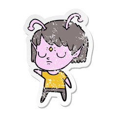 distressed sticker of a cartoon alien girl