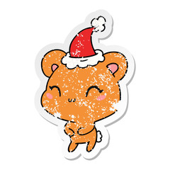 christmas distressed sticker cartoon of kawaii bear