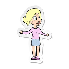 sticker of a cartoon pretty woman explaining something