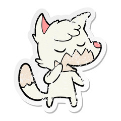 distressed sticker of a friendly cartoon fox