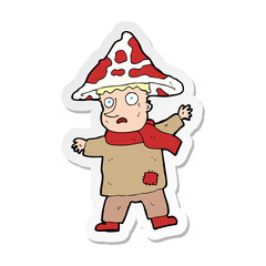 sticker of a cartoon magical mushroom man