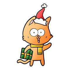 funny gradient cartoon of a cat wearing santa hat