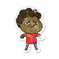 distressed sticker of a cartoon angry man