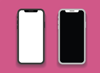 Smartphone with blank screen mock up. Smartphone isolated screen. Mobile phone vector illustration. Empty space for text. Isolated screen.