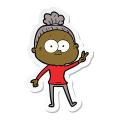 sticker of a cartoon happy old woman