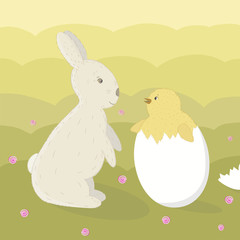 Easter bunny and chick