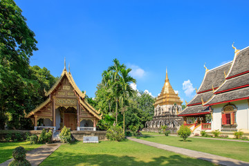 Chapel and golden pagoda at Wat Chiang Man in Chiang Mai, North of Thailand