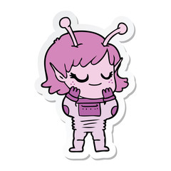 sticker of a smiling alien girl cartoon