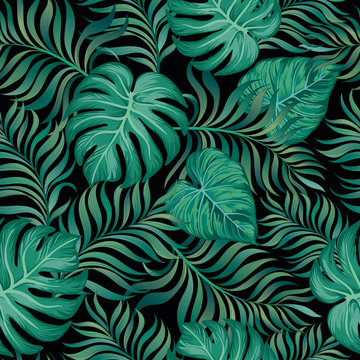 Tropical vector seamless background. Exotic summer print.