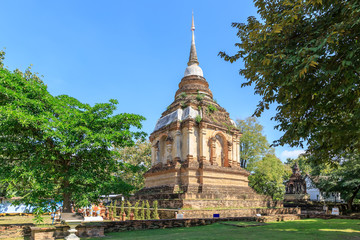 Ancient pagoda at Wat Photharam Maha Wihan (Chet Yot) Chiang Man in Chiang Mai, North of Thailand