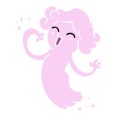 cartoon doodle of a happy pink ghost
