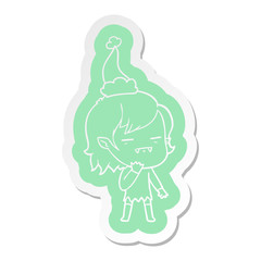 cartoon  sticker of a undead vampire girl wearing santa hat
