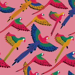 Seamless pattern With Flying Parrots.