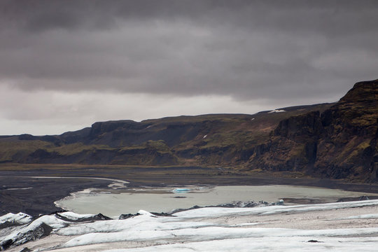 The dry glacial lagoon at  Sólheimajökul