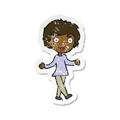 retro distressed sticker of a cartoon confused woman