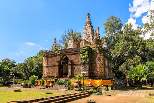 Ancient pagoda at Wat Photharam Maha Wihan (Chet Yot) Chiang Man in Chiang Mai, North of Thailand