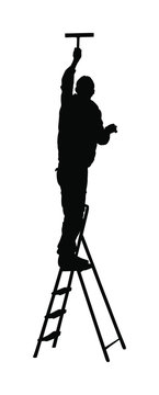 black silhouette window cleaner on ladder clip art preview