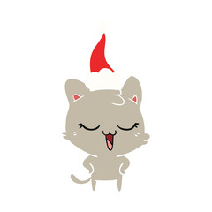 happy flat color illustration of a cat wearing santa hat