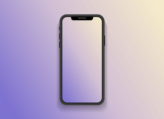 Smartphone with blank screen mock up. Smartphone isolated screen. Mobile phone vector illustration. Empty space for text. Isolated screen.