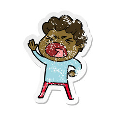distressed sticker of a cartoon furious man