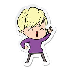 sticker of a cartoon laughing woman