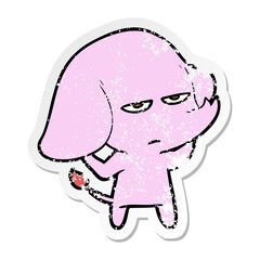 distressed sticker of a annoyed cartoon elephant