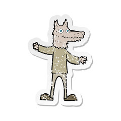 retro distressed sticker of a cartoon wolf man