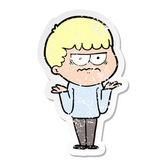distressed sticker of a cartoon angry man