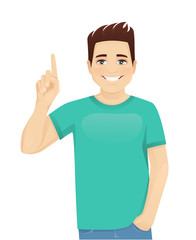 Fototapeta na wymiar Young man in casual clothes pointing up isolated vector illustration