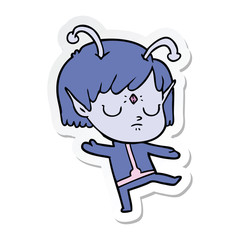 sticker of a cartoon alien girl