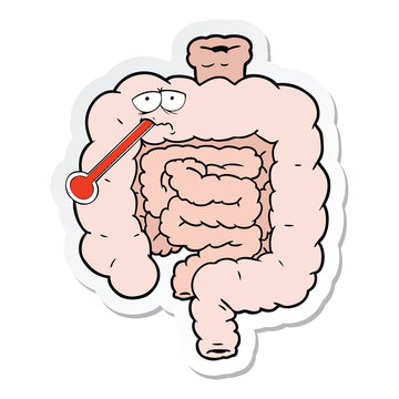 sticker of a cartoon unhealthy intestines