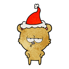 bored bear textured cartoon of a wearing santa hat