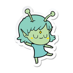sticker of a cartoon alien girl