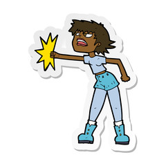 sticker of a cartoon woman punching