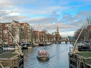 Fototapeta premium Famous traditional Flemish buildings, Amsterdam, Holland, Netherlands