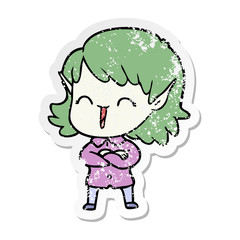 distressed sticker of a cartoon elf girl