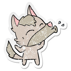 distressed sticker of a howling wolf cartoon