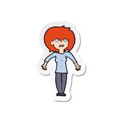 sticker of a cartoon woman shrugging shoulders