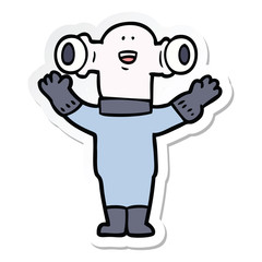 sticker of a friendly cartoon alien waving