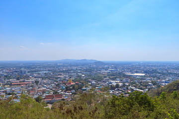 Scenery from Wat Khiriwong Temple on top of mountain near city center, Nakhon Sawan, Thailand.