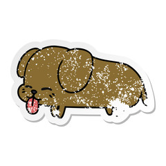 distressed sticker cartoon of cute kawaii dog