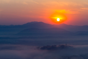 Sunrise beautiful in morning and mist