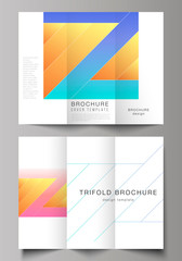 The minimal vector illustration of editable layouts. Modern creative covers design templates for trifold brochure or flyer. Creative modern cover concept, colorful background.