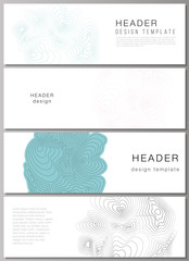 The minimalistic vector illustration of the editable layout of headers, banner design templates. Topographic contour map, abstract monochrome background.